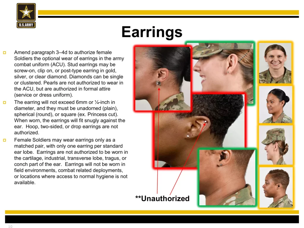 Army Earring Regulation 2023 & 2024 AR 6701 Earrings
